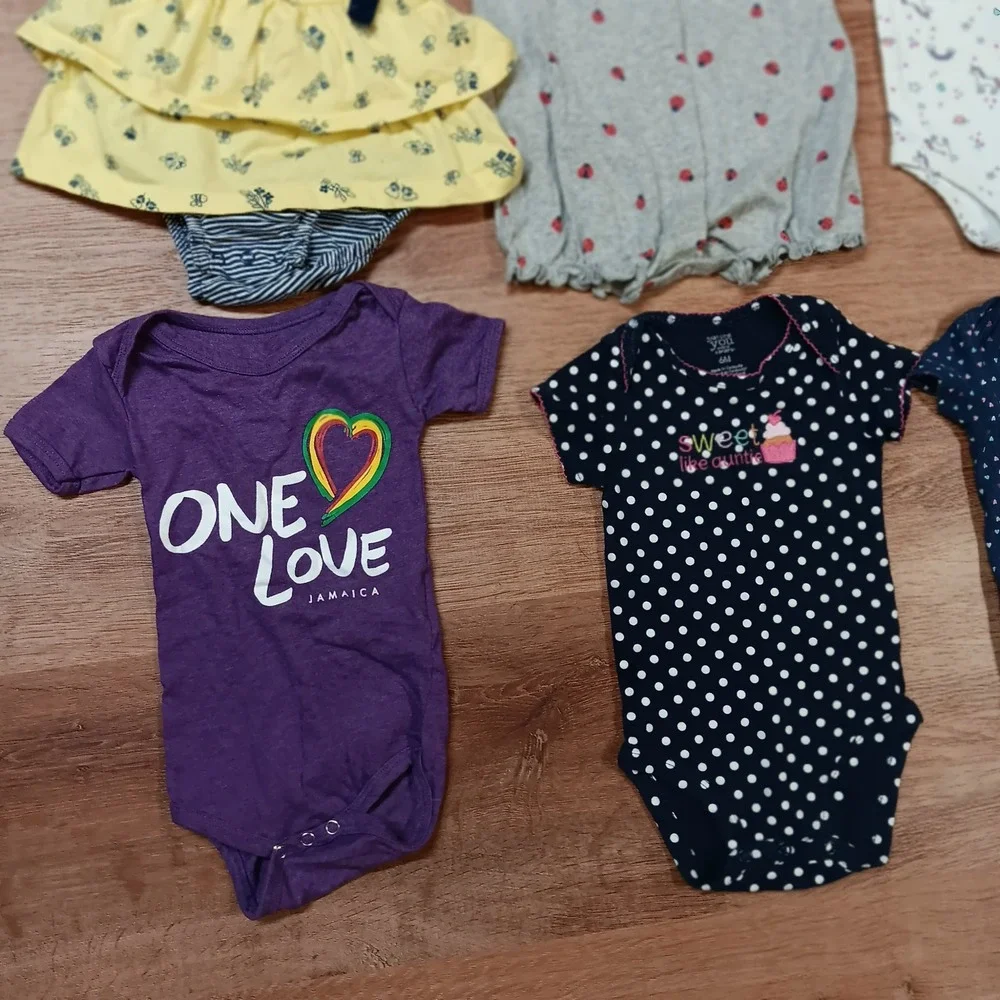 Carter's Baby Girl Clothes Lot 6M 6 Pc Rompers Bodysuits Dress Polka Dot Floral